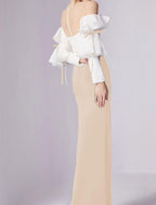 Vestido de noche estilo sirena/trompeta, minimalista, para invitados de boda, de compromiso, largo hasta el suelo, mangas 3/4, cuello joya, tejido elástico con pliegues y volantes.