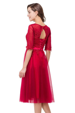 Knee-length Crew A-line Half Sleeve Sashes Bridesmaid Dresses