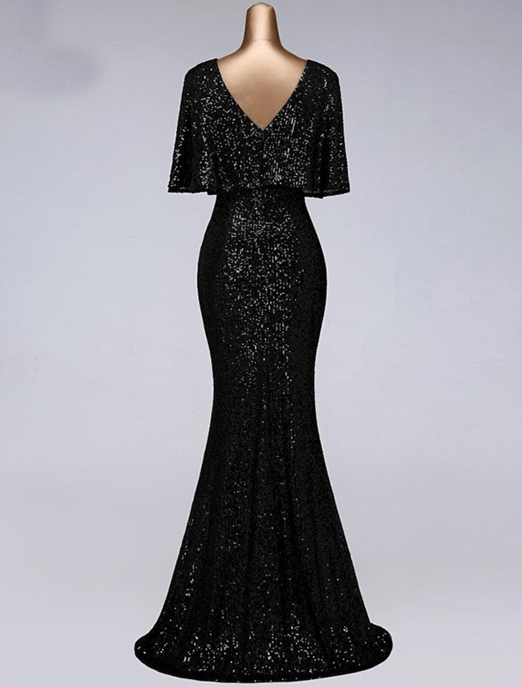 Vestidos de fiesta de sirena/trompeta, vestido brillante, para invitada de boda, largo hasta el suelo, media manga, cuello ilusión, lentejuelas con volantes de lentejuelas