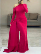 Sheath / Column Minimalist Elegant Wedding Guest Formal Evening Dress One Shoulder Long Sleeve Floor Length Stretch Fabric with Sleek Ruched