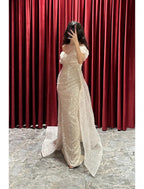 Vestido de noche con corte tubo/columna, brillante y con brillo, formal, de otoño, con cola larga/cepillo, manga corta, escote en V, lentejuelas y brillo fruncido.