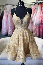 Numbersea Lace Short Prom Dress Homecoming Dress with Criss Cross Back