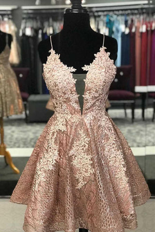 Numbersea Lace Short Prom Dress Homecoming Dress with Criss Cross Back PD422