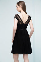 Lace Top Chiffon A-line Short Scoop Bridesmaid Dresses