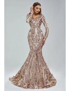 Meerjungfrau/Trompete Abendkleid Sparkle &amp; Shine Kleid Karneval Formell Hofschleppe Langarm V-Ausschnitt Afroamerikaner Spitze mit Pailletten