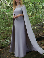 Etui-/Säulen-Abendkleid, elegantes Kleid, formeller Abend, bodenlang, kurze Ärmel, Illusionsausschnitt, Herbst, Hochzeitsgast, Stretchstoff mit Spitzeneinsatz, Applikationen
