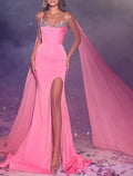 Mermaid / Trumpet Prom Dresses Sexy Dress Formal Wedding Guest Sweep / Brush Train Sleeveless Spaghetti Strap Chiffon with Crystals Slit