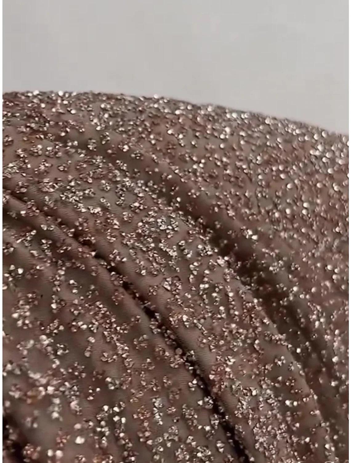 Meerjungfrauenkleid, Abendkleid, Weihnachten, Rot, Grün, Formales Kleid, Sweep/Pinselzug, Langarm, Rundhalsausschnitt, Pailletten mit Glitzer, gerüschtem Schlitz