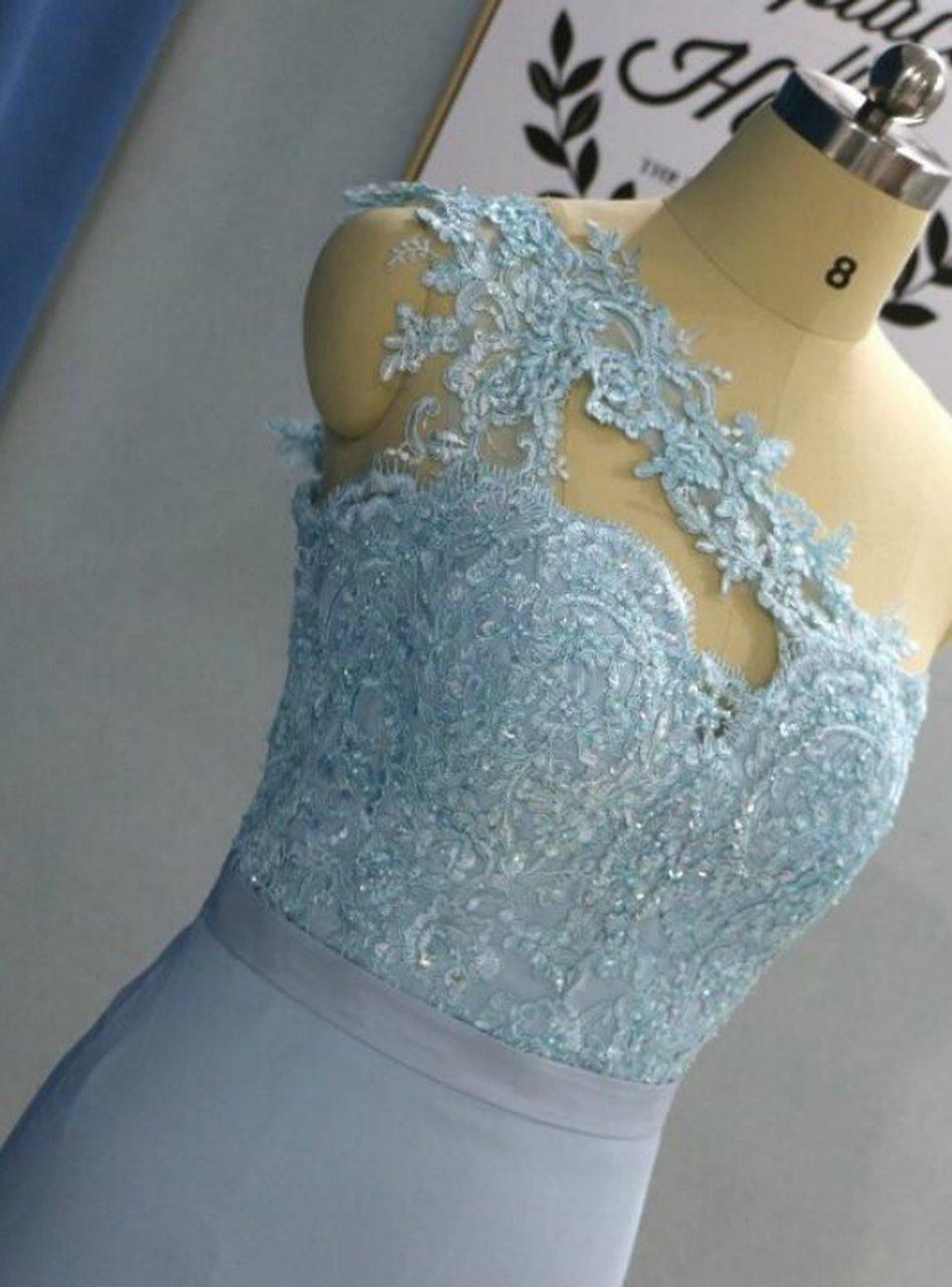 Vestidos de fiesta de un solo hombro, cortos, hasta la rodilla, en color azul cielo claro