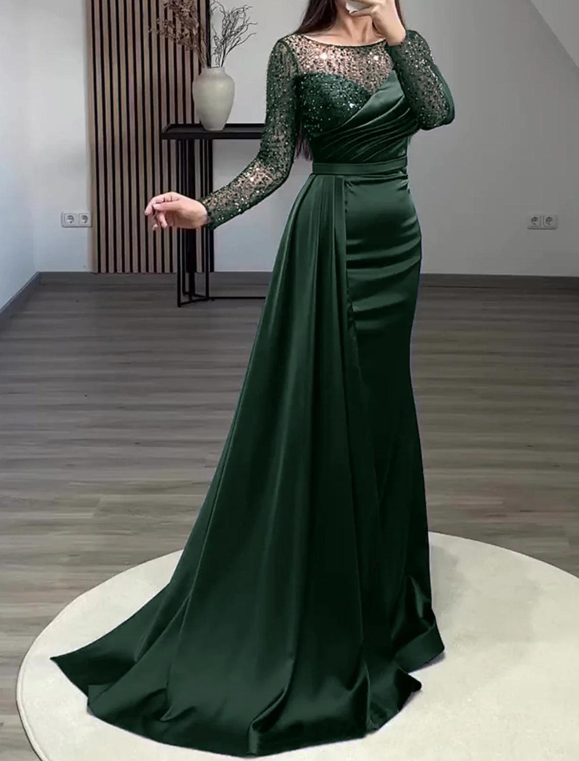 jewel green dress NumberSea-Mermaid Evening Gown Christmas Red Dress Formal Wedding Guest Court Train Long Sleeve Neck with Ruched Pearls Sequin adorned with intricate gold Size:NWOT 7-8Y Mens\Clothing\Golf Solflare Plus Size Sleeveless