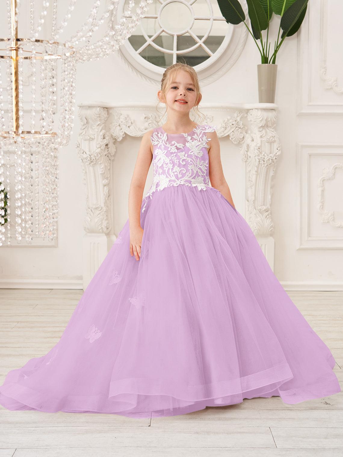Elegante vestido de tul sin mangas estilo princesa de corte A para niña de las flores 