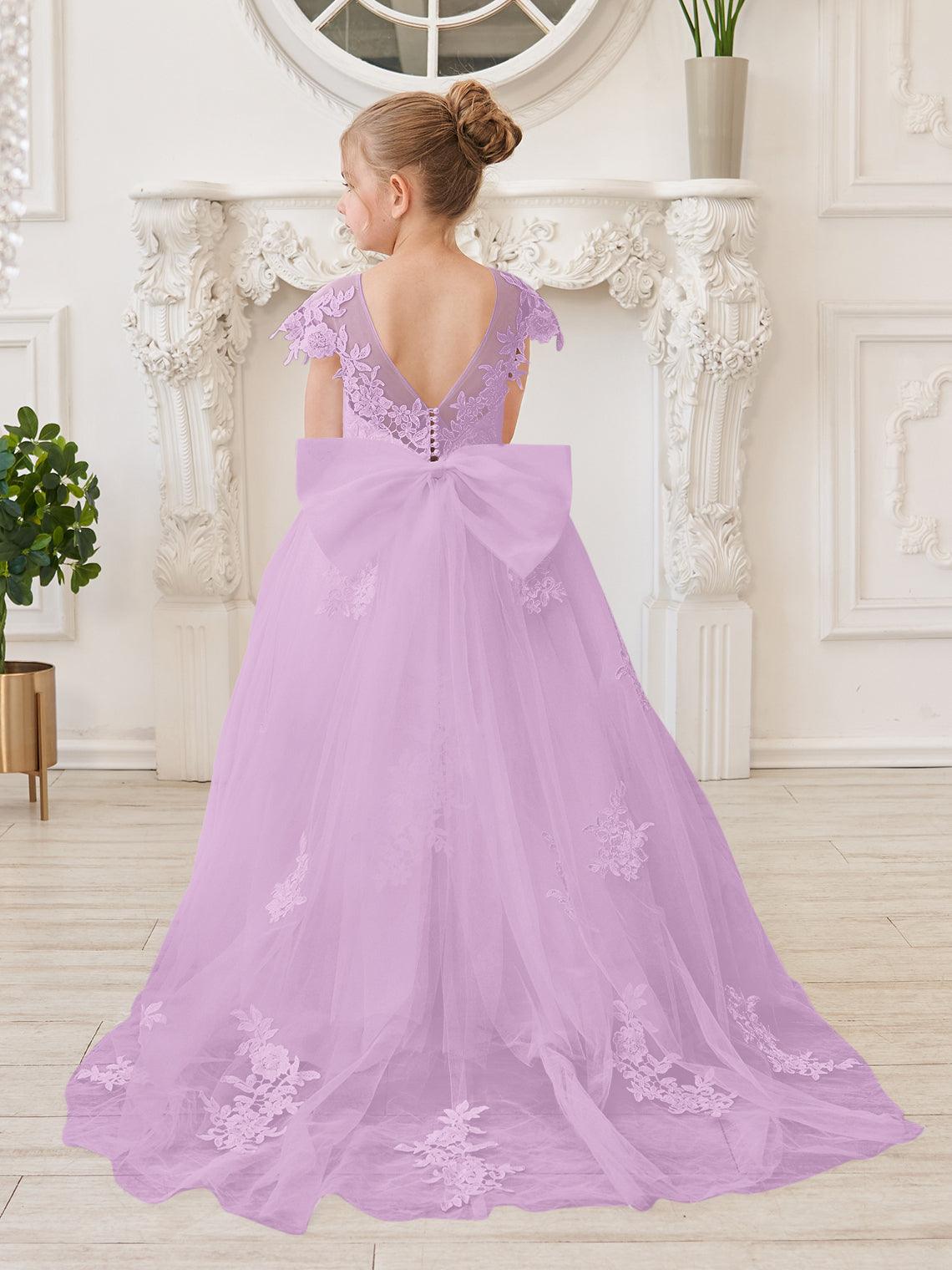 Vestido de princesa para primera comunión de niña de las flores, color marfil, con cola desmontable 