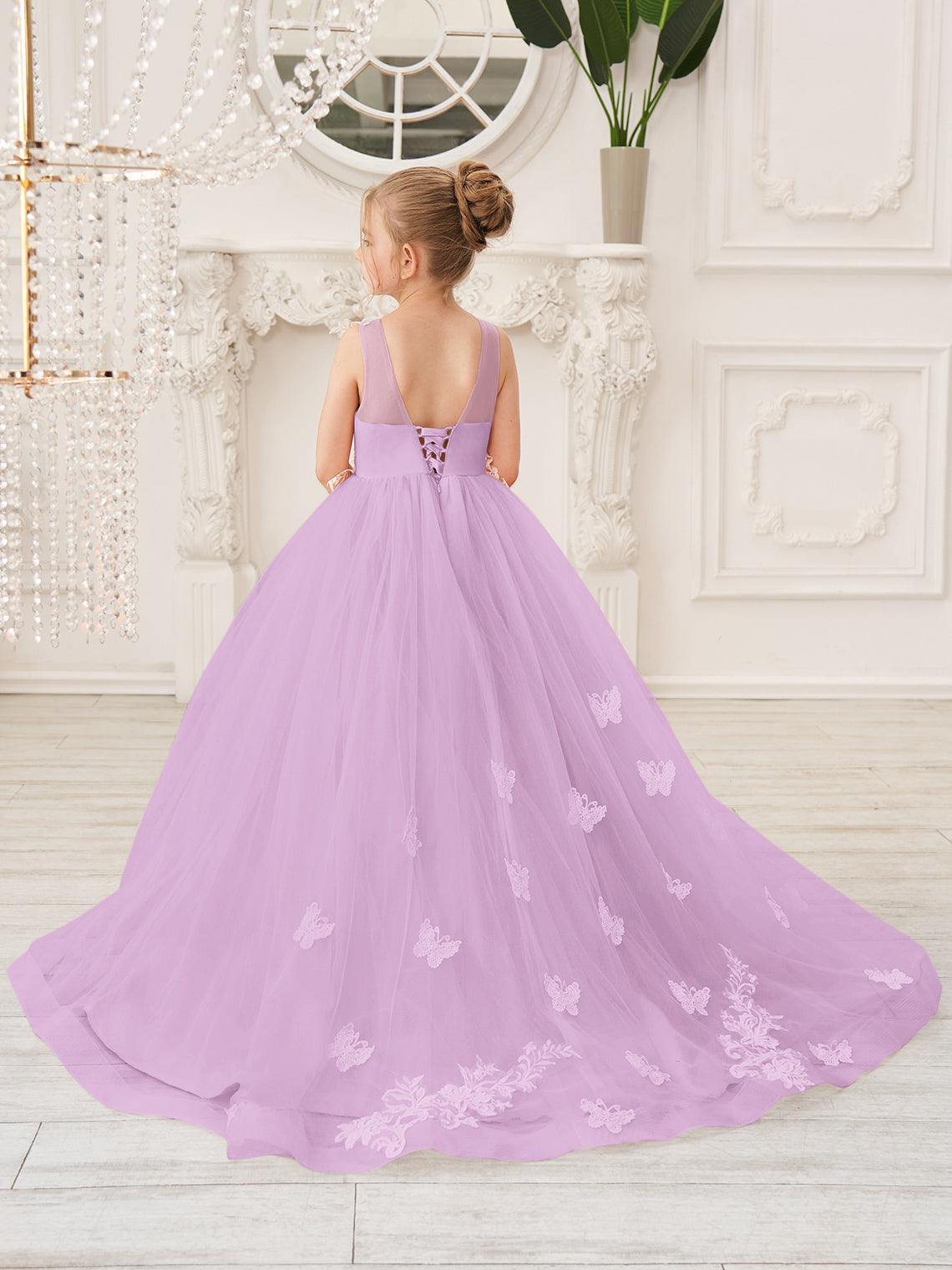 Elegante vestido de tul sin mangas estilo princesa de corte A para niña de las flores 