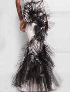 Vestido de noche de sirena/trompeta con bloques de color, vestido formal para invitadas de boda, largo hasta el suelo, sin mangas, cuello en V, tejido elástico con apliques