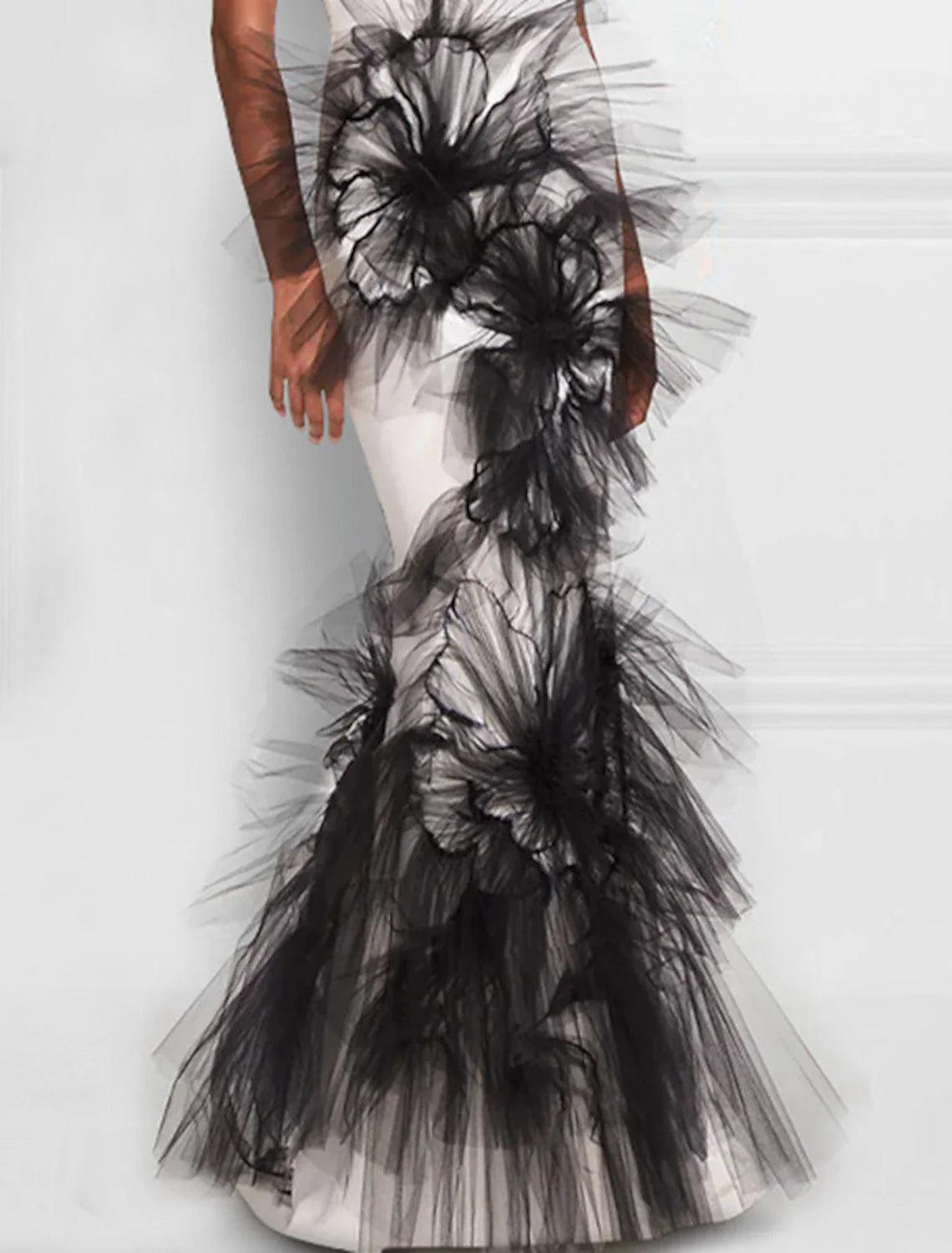 Vestido de noche de sirena/trompeta con bloques de color, vestido formal para invitadas de boda, largo hasta el suelo, sin mangas, cuello en V, tejido elástico con apliques