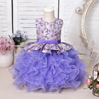 Long A-line Scoop Purple Ruffles Tulle Flower Girl Dresses