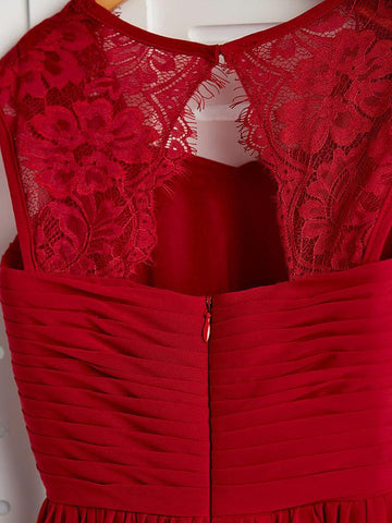 Long A-Line Square Neck Chiffon Junior Bridesmaid Dress With Lace Ruching