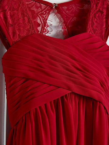 Long A-Line Square Neck Chiffon Junior Bridesmaid Dress With Lace Ruching