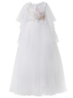 Vestidos de niña de las flores con escote joya, manga corta y tul, corte A largo