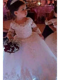 Vestido largo de encaje con escote joya para niña de las flores con mangas