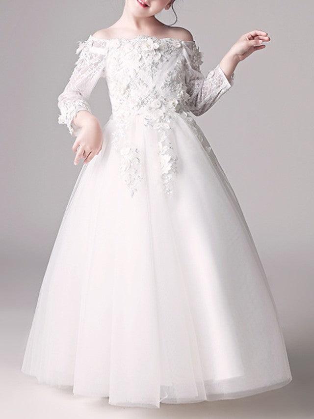Langes Ballkleid mit schulterfreien Ärmeln zur Erstkommunion