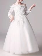 Langes Ballkleid mit schulterfreien Ärmeln zur Erstkommunion