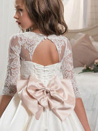 Vestido largo de satén para baile, evento, fiesta, noche formal, vestidos de niña de las flores con mangas