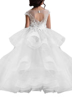 Langes Ballkleid aus Tüll und Spitze für Blumenmädchenkleider mit Ärmeln