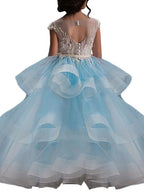 Langes Ballkleid aus Tüll und Spitze für Blumenmädchenkleider mit Ärmeln