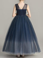 Long Ball Gown Tulle Sleeveless Jewel Neck Pageant Flower Girl Dresses