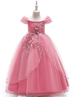 Long Ball Gown Tulle Sleeveless Off The Shoulder Wedding Party Flower Girl Dresses