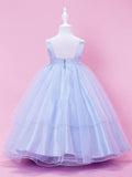 Langes Ballkleid aus Tüll und Stretch-Satin, ärmellose Träger, für Hochzeit, Party, Blumenmädchenkleider