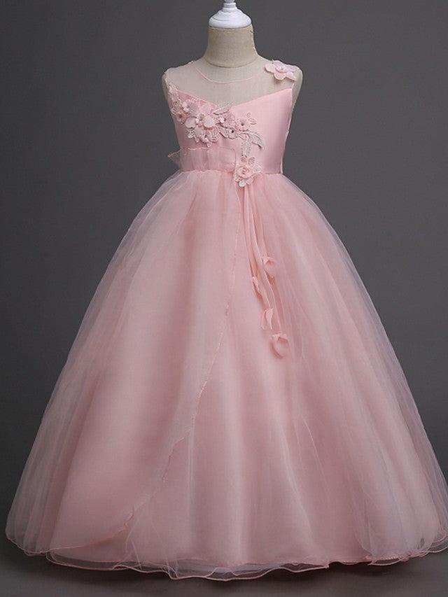 Langes Ballkleid aus Tüll für Hochzeitsfeiern und Blumenmädchenkleider