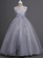 Langes Ballkleid aus Tüll für Hochzeitsfeiern und Blumenmädchenkleider