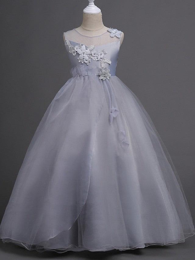 Langes Ballkleid aus Tüll für Hochzeitsfeiern und Blumenmädchenkleider