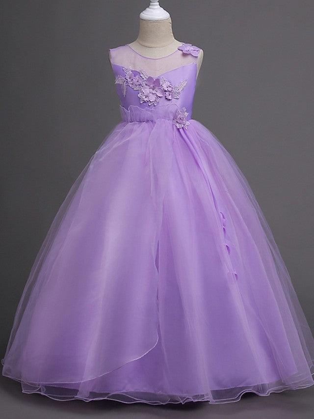 Langes Ballkleid aus Tüll für Hochzeitsfeiern und Blumenmädchenkleider