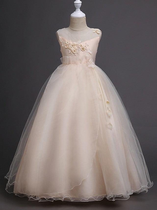 Langes Ballkleid aus Tüll für Hochzeitsfeiern und Blumenmädchenkleider