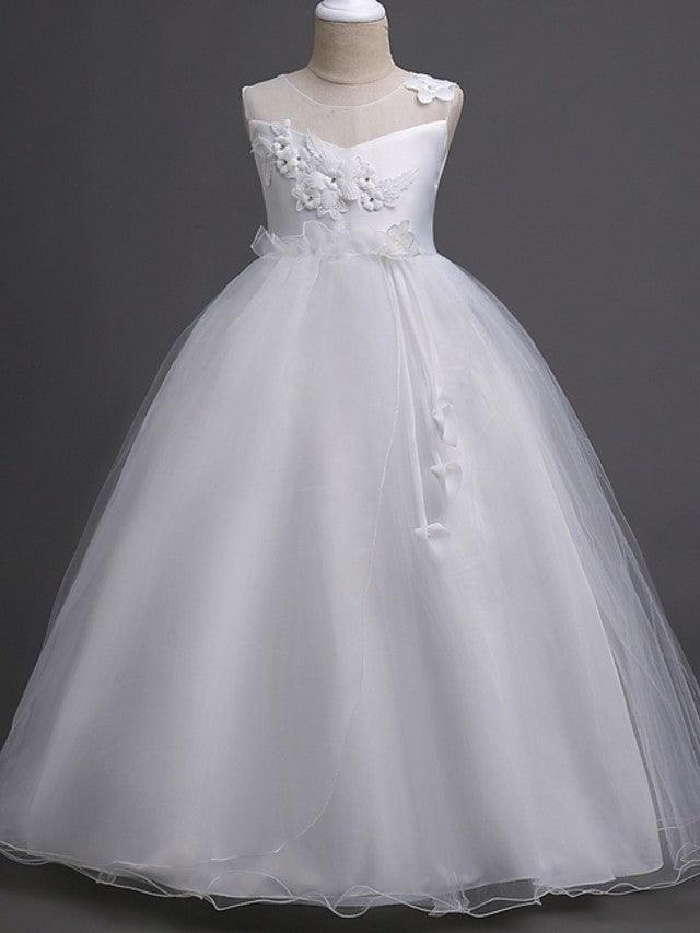 Langes Ballkleid aus Tüll für Hochzeitsfeiern und Blumenmädchenkleider