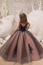 Langes Ballkleid mit V-Ausschnitt und ärmellosem Blumenmädchenkleid
