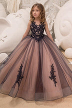 Langes Ballkleid mit V-Ausschnitt und ärmellosem Blumenmädchenkleid