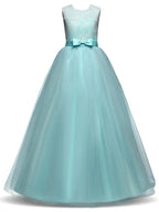 Vestidos largos de princesa con encaje de tul y cuello joya para fiesta, cumpleaños, desfile y niña de las flores