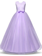 Vestidos largos de princesa con encaje de tul y cuello joya para fiesta, cumpleaños, desfile y niña de las flores