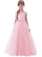 Vestidos largos de princesa con encaje de tul y cuello joya para fiesta, cumpleaños, desfile y niña de las flores