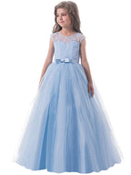 Vestidos largos de princesa con encaje de tul y cuello joya para fiesta, cumpleaños, desfile y niña de las flores