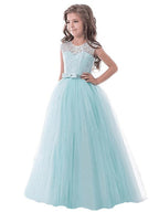 Vestidos largos de princesa con encaje de tul y cuello joya para fiesta, cumpleaños, desfile y niña de las flores