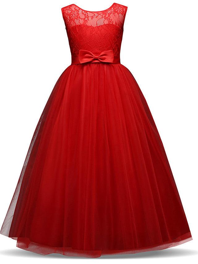 Vestidos largos de princesa con encaje de tul y cuello joya para fiesta, cumpleaños, desfile y niña de las flores