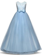 Vestidos largos de princesa con encaje de tul y cuello joya para fiesta, cumpleaños, desfile y niña de las flores
