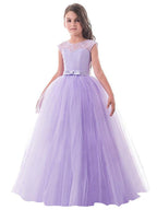 Vestidos largos de princesa con encaje de tul y cuello joya para fiesta, cumpleaños, desfile y niña de las flores