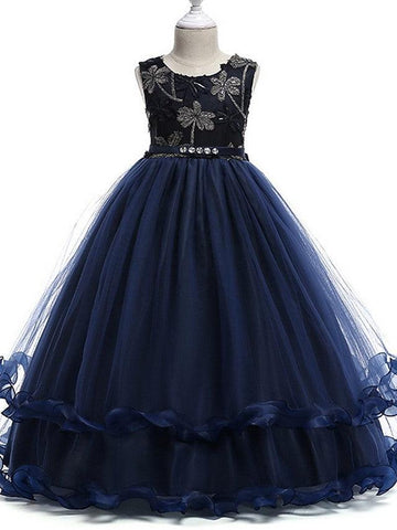 Long Princess Round Cotton Junior Bridesmaid Dress Tulle Flower Girl Dresses
