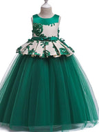 Long Princess Round Cotton Tulle Flower Girl Dresses